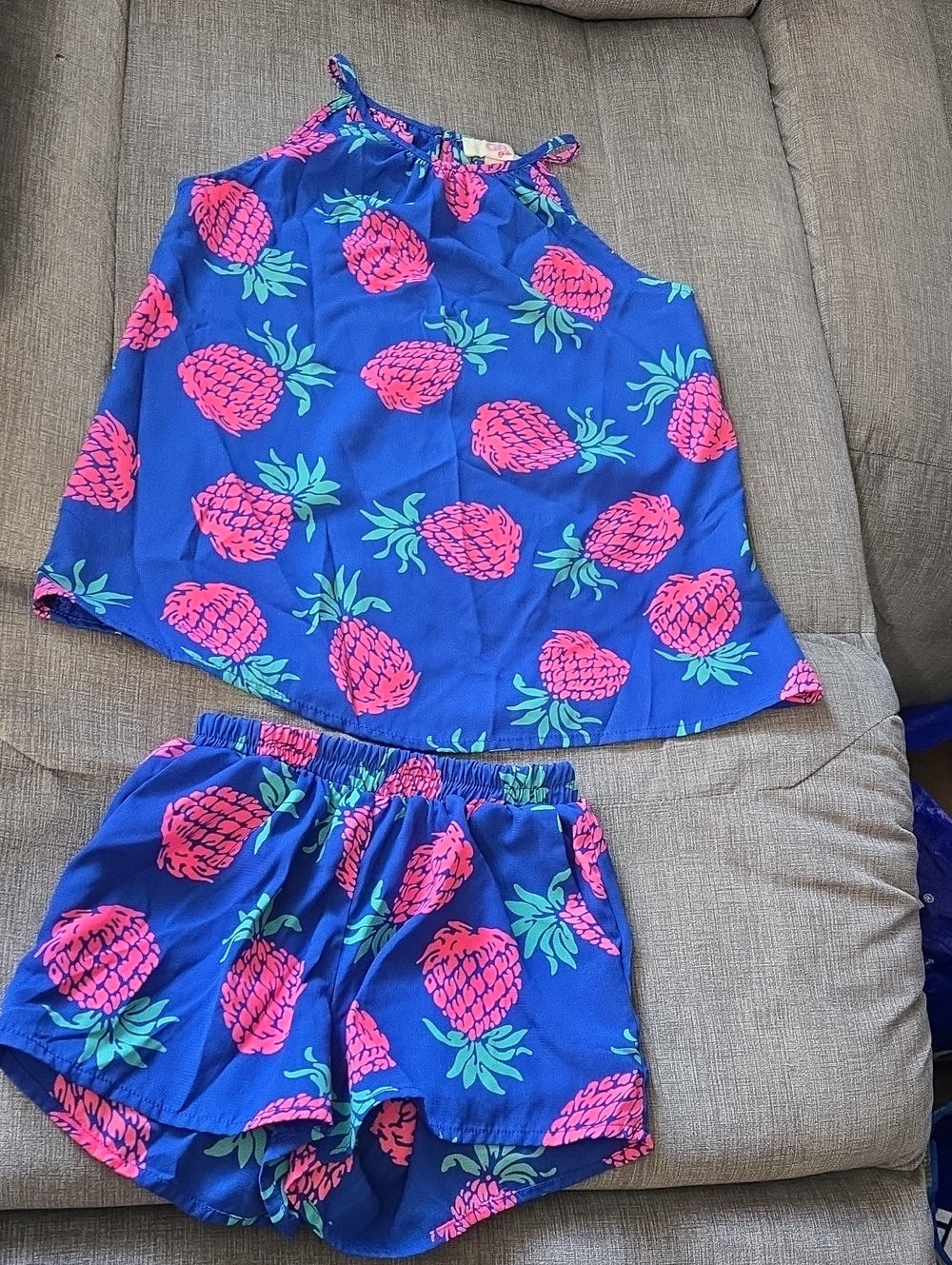 GB girls Blue Pineapple-Print Sleeveless Set